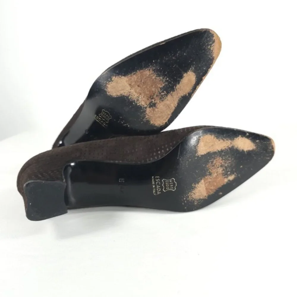 ESCADA MADE IN ITALY 🇮🇹 LEATHER VERO CUOIO Block Heels Designer Size 8AA‎